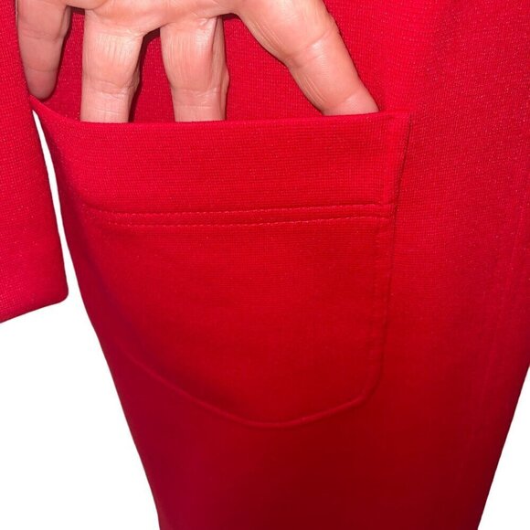 Vintage Womens Dress Size Medium Red Knit Shift Long Sleeve Zip Pockets - Picture 6 of 8